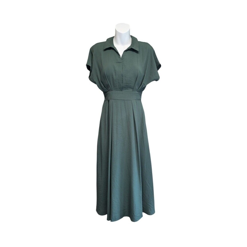 Shirtdress Collared Midi Dress In Jeweled Green NWT